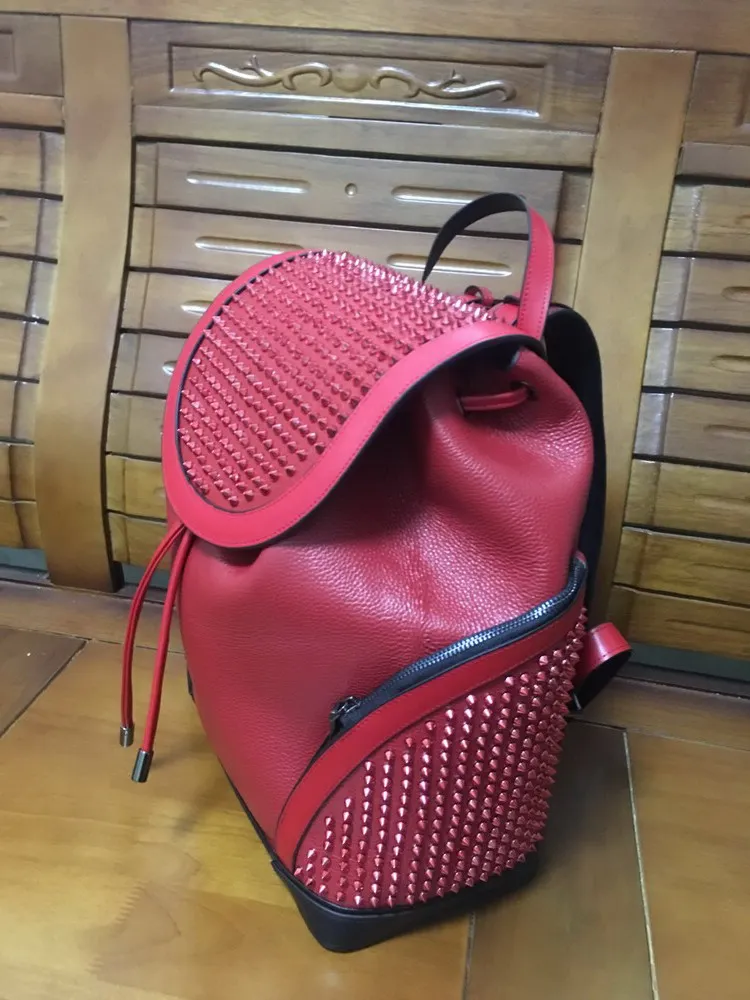 Top Fashion Bottoms is reds Boys Girls bags backpacks high quality lovers school bag handbags studded rivets real leather women me330Q