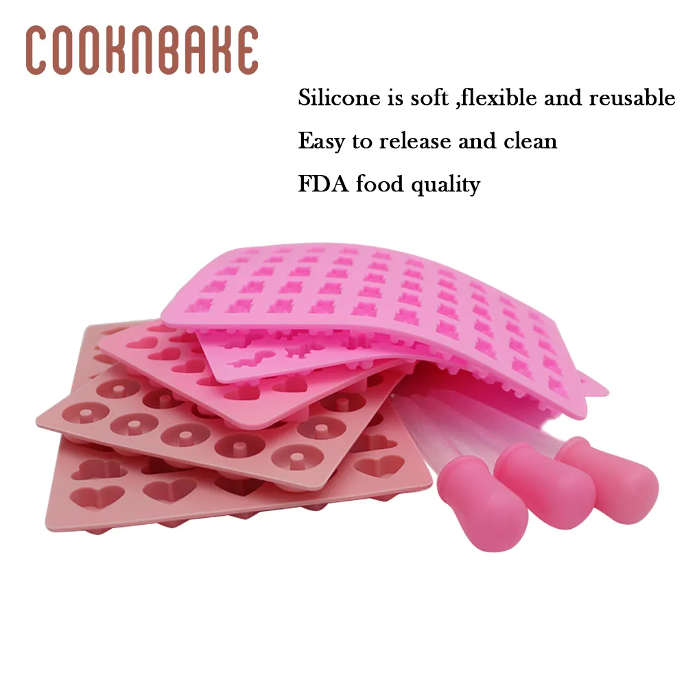 COOKNBAKE moule gommeux ours moule en silicone pour bonbons chocolat ensemble outil de décoration de gâteau avec compte-gouttes mini beignet dinosaure T2007032357