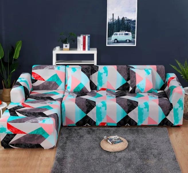 Sofa Cover Set Geometric Couch Cover Elastic For Living Room Pets Corner L Formed Chaise Longue321i