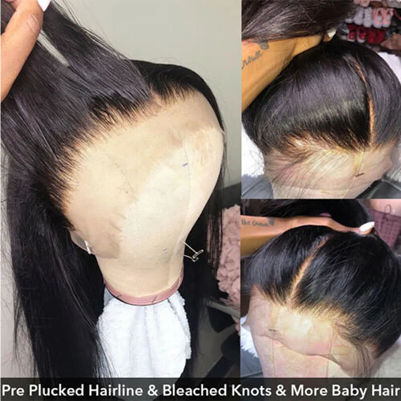 150% Remy Pre -Stucked Bone Prosto 13x4 13x6 Koronki Przód prawdziwe ludzkie włosy Wigtransparent HD Frontal Closure Peruka dla czarnych kobiet 4x4 proste zamknięcie peruka