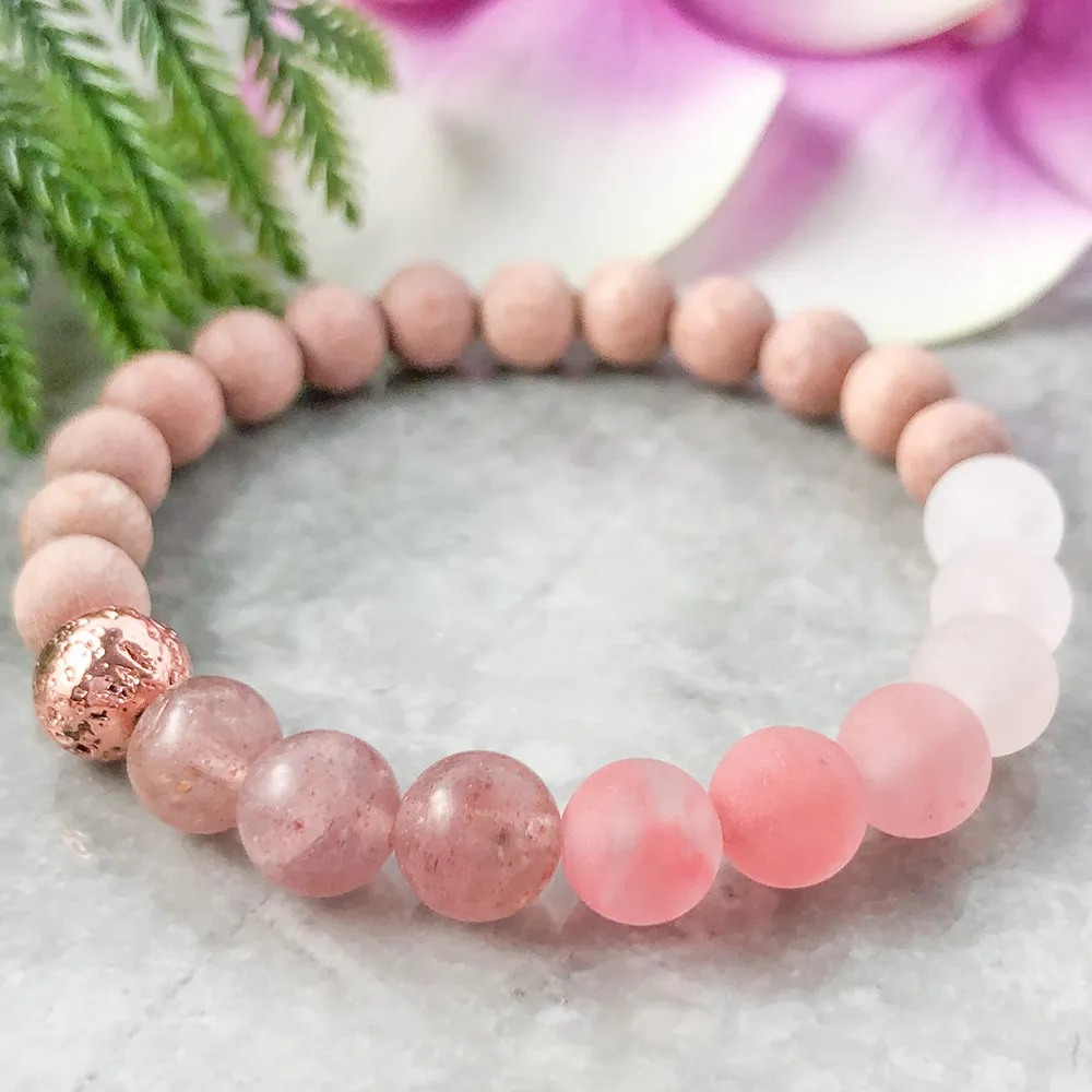 MG1096 Pink Rose Crystal Beaded Bracelet Natural Rosewood Boho Beaded Bracelet Healing Crystals Mala Bracelet for Women278G