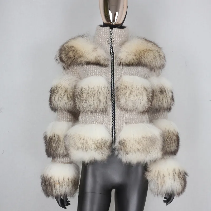 Bluenessfair Winter Jacka Women Real Fur Coat Parka Natural Raccoon päl Wool Weave tyg tjock varm yttre streetwear 201125