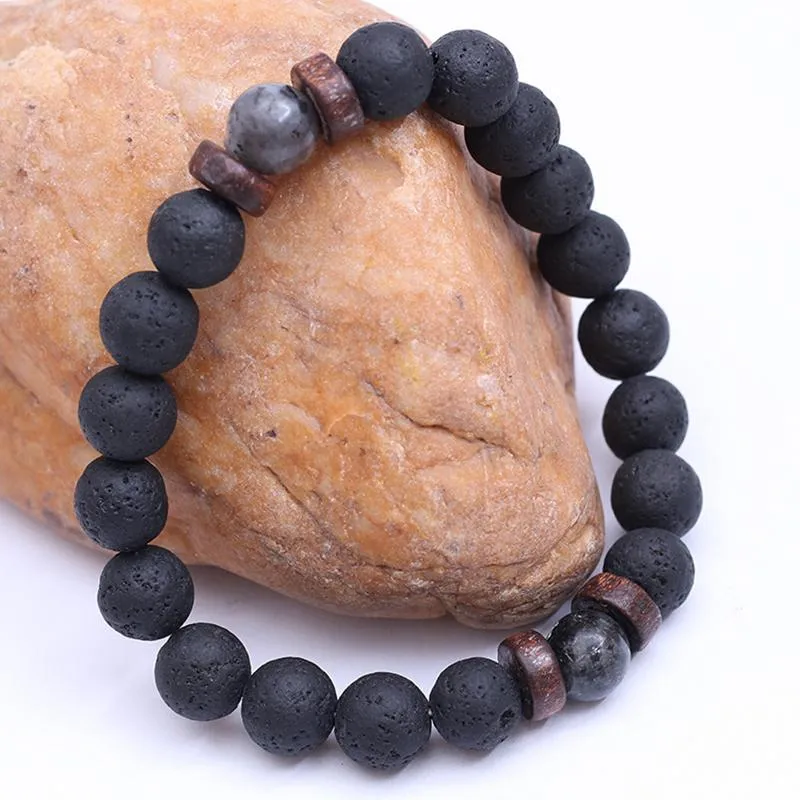 Bracelet de lave volcanique naturelle Bracelets de brin de pierre de roche perle de bois noir charme pierre bijoux femmes hommes accessoires Gift281a
