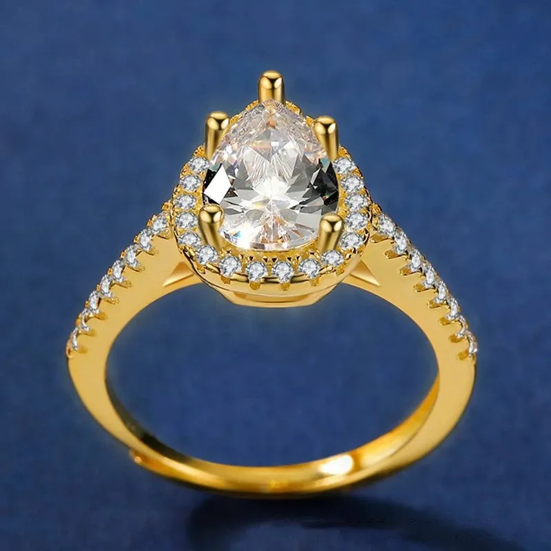 Bague en diamant plaqué or et argent S925, Design Simple japonais et coréen, bijoux nobles et délicats en forme de goutte d'eau