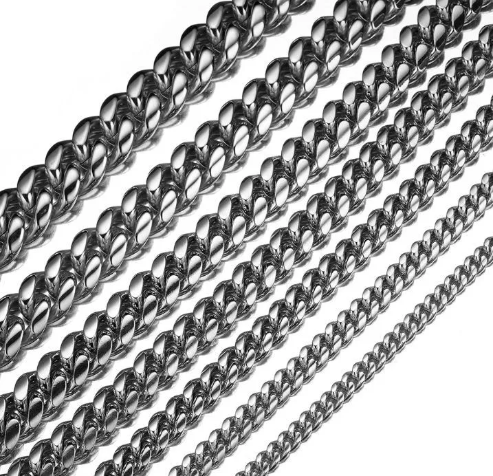 6mm 8mm 10mm 12mm 14mm 16mm 18mm Stainless Steel Chain Bracelet Men Women Bangle Miami Cuban Link Chains Bracelets Double Safety C305Q