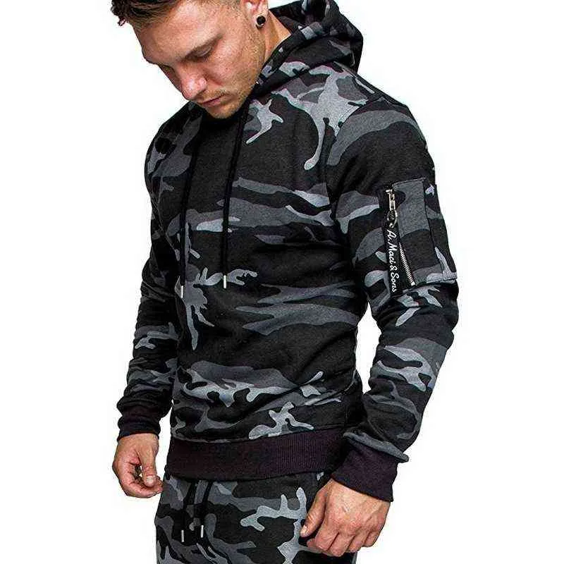 2 pièces Survêtement Hommes Sweat à capuche militaire Ensembles Sportswear Camouflage Muscle Man Automne Hiver Sweat-shirts et pantalons tactiques 4XL 211220