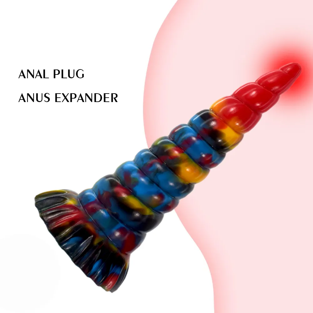 Yocy Grande Brinquedo Anal Silicone Macio Butt Plug Expansor Estimulador do Sexyo Da Prstata Para Homem Unicrnio Espiral Fantasia