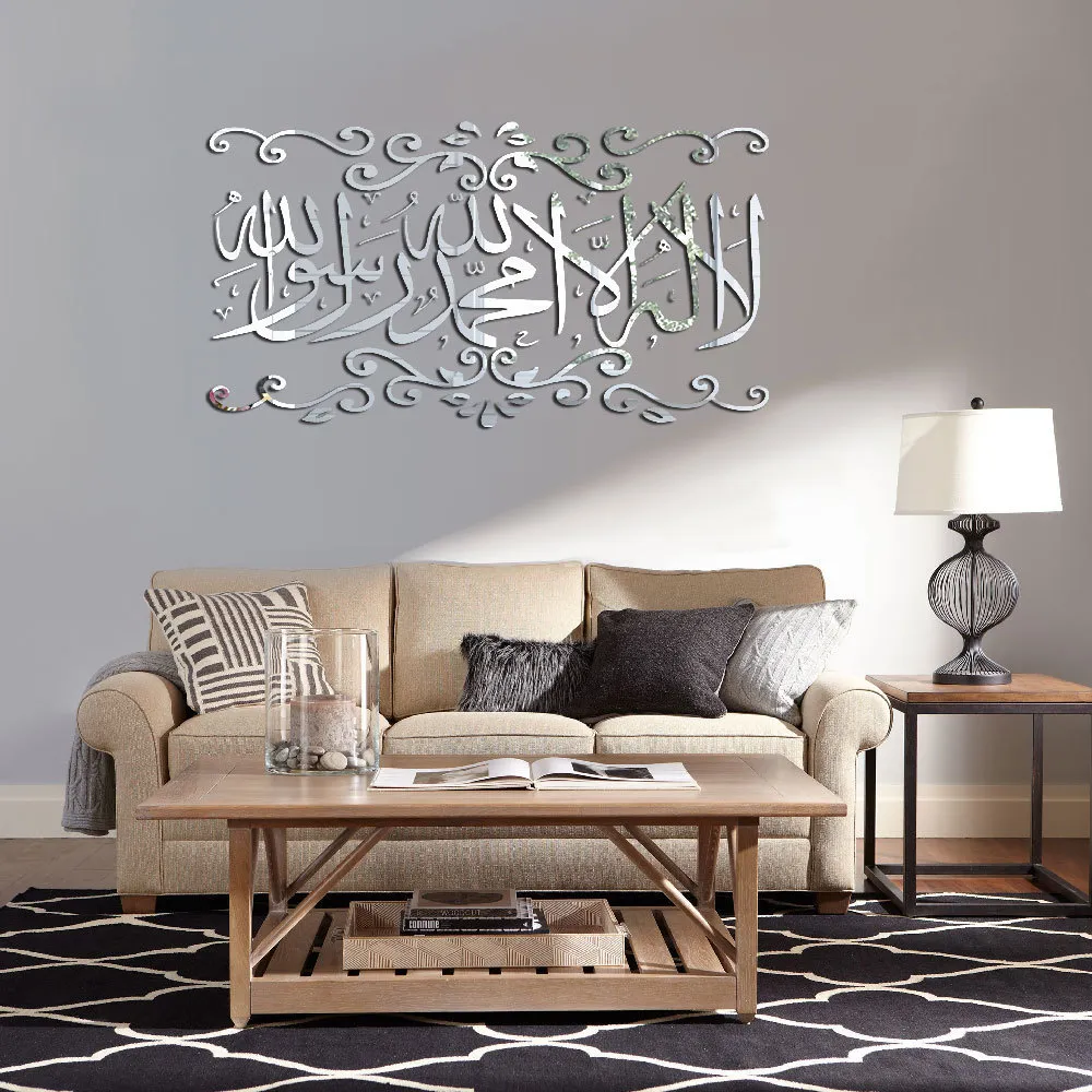 Adesivo murale islamico Decorazione murale arabo Musulmano 3D Adesivi specchio acrilico Decorazioni camera da letto Decorazione soggiorno Decorazione parete 201202