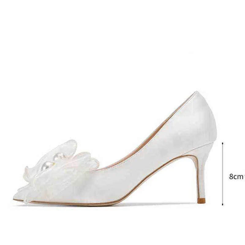 Dress Shoes Zapatos de tacón alto con diseño mariposa y perlas para mujer zapatillas femeninas punta puntiaguda a 220303