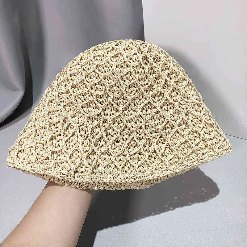 2021夏のファッションバケツキャップの女性麦わら帽子女性夏Sun Hat帽子バイザーキャップパナマスタイルストラワットビーチハットアウトドアガールキャップG220301