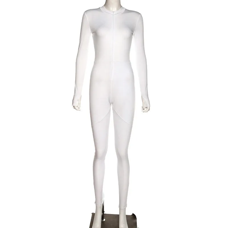Boofeenaa blixtlås en peice jumpsuit kvinnor fitness sport sexiga kläder svart vit långärmad bodycon jumpsuits c87-ac76 y200422254e