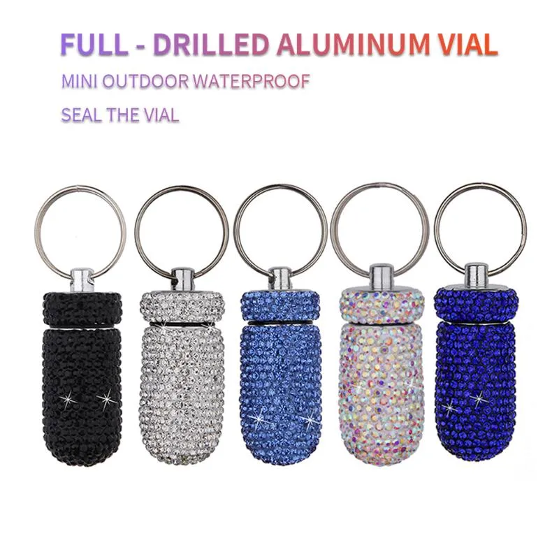 Keychains S Case Box Outdoor Waterproof Rhinestone Keychain Container Key Ring Portable12287