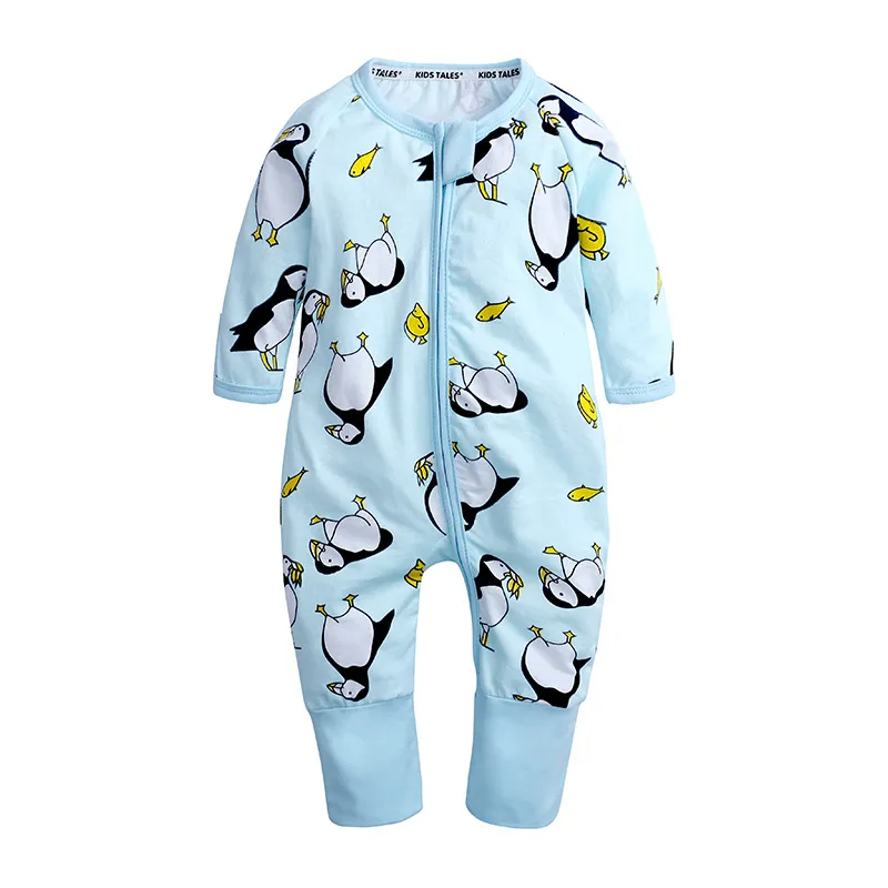 Baby jongens meisjes slaapkleding herfst herfst lange mouw bamboe print zipper romper babyjongen kleding 7440322