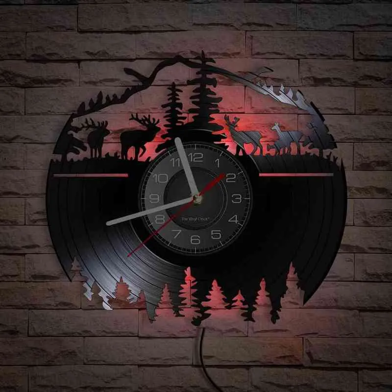 Reloj de pared con discos de vinilo de animales africanos, Arte de la pared Decoración contemporánea para el hogar, reloj Vintage de animales salvajes de Safari, reloj de pared Retro H1230