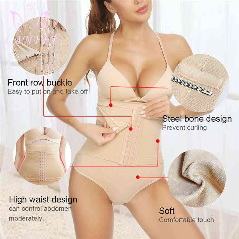 Lanfei Vrouwen Hoge Taille Thong Panty Shaper Tummy Control Slipjes Afslanken Body Shapers Butt Lifter Ondergoed Schede Belly Slips G1227