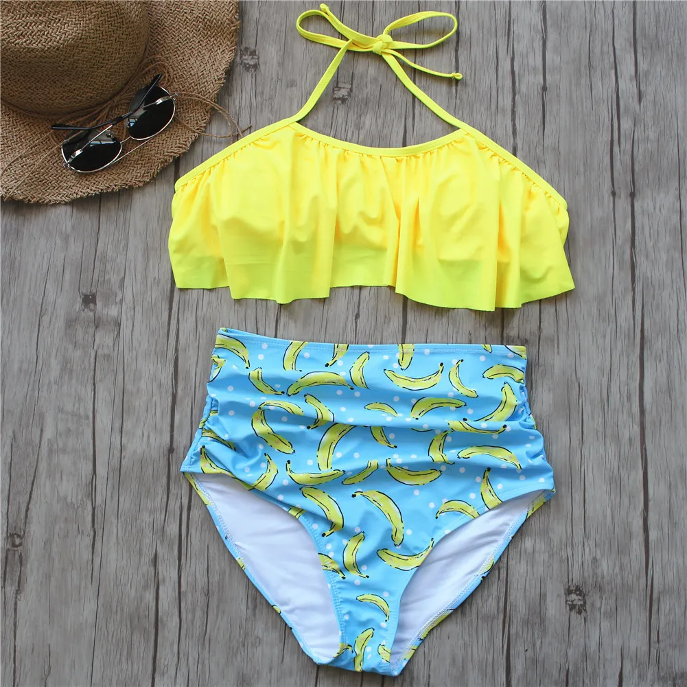 Bikini Set Podwójne Wzburzyć Stroje kąpielowe Kobiety Seksowny Swimsuit Off Ramię Wysoka Talia Swim Wear Plaża Kostium kąpielowe Plus Rozmiar 3XL T200708