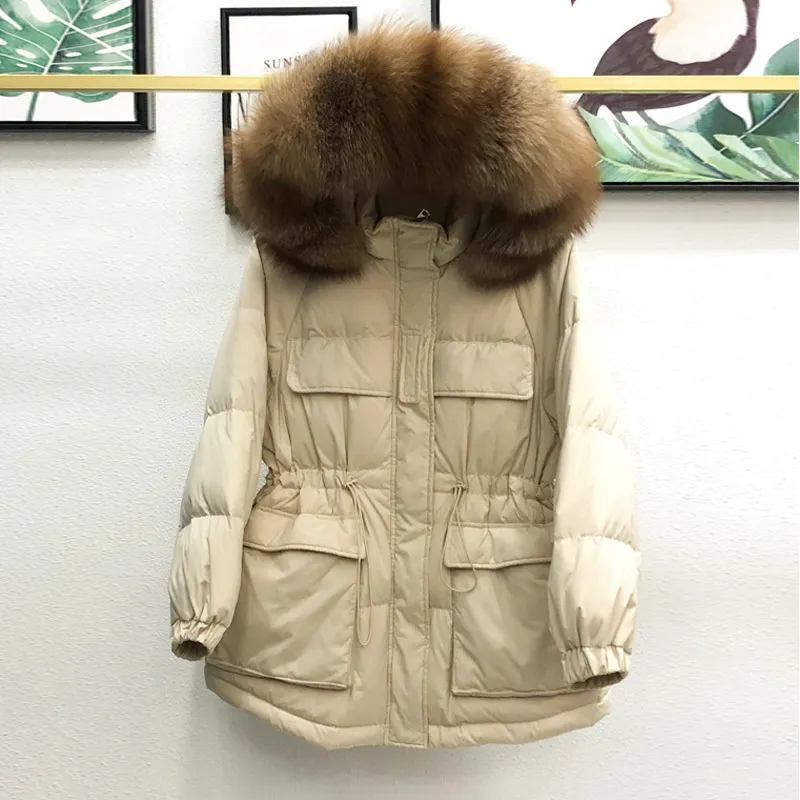 Real Natural Pele New Winter Casaco Mulheres Moda Down Casaco Feminino Branco Duck Down Jacket Parka Solto Quem Hooded Overcoat 201019