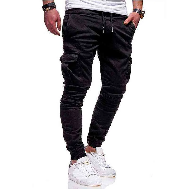 Homens Outono de Algodão Fino Calças Casuais Calças Skinny Basculador Calças De Carga Moda Homens Drawstring Calças Fino Sweatpants Homens H1223