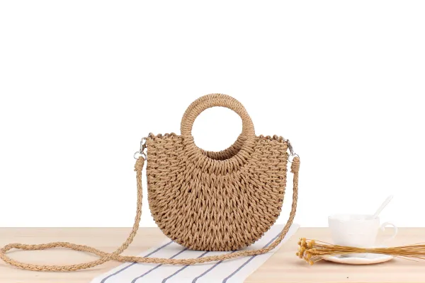 Ins Popular Beach Hand-Woven Bag Semicircle Straw Bag Simple StyleHoliday Women Factory Price