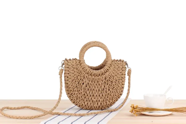 Semicircle Straw Evening Bag Simple Style Ins Popular Beach Hand-Woven Bags Holiday Women