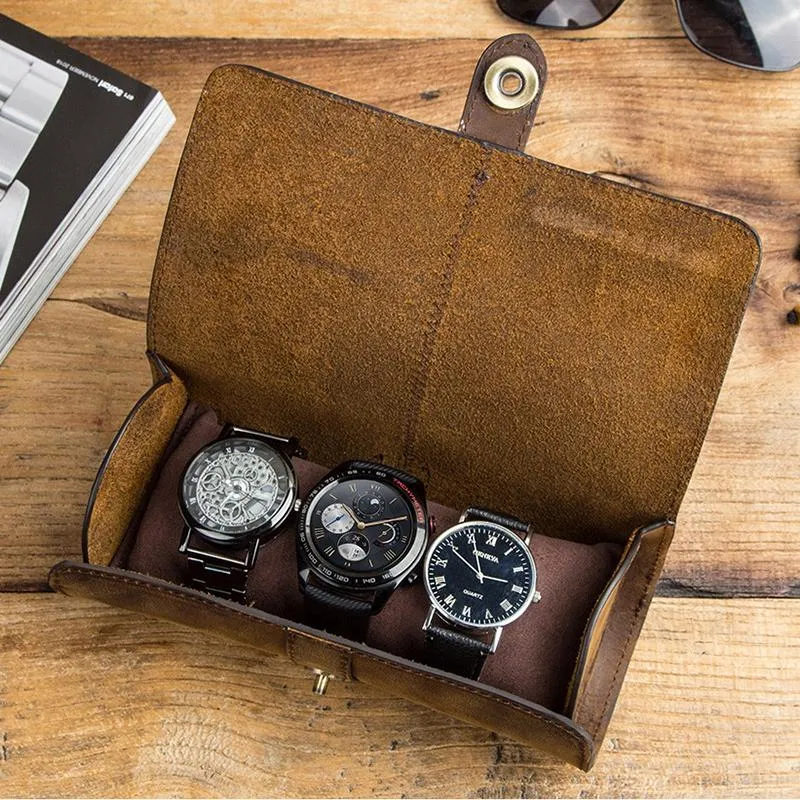 Luksusowe 3 -gniazdowe skórzane skrzynki zegarkowe Travel Roll Roll Roll biżuteria do przechowywania organizator organizator Kit218k