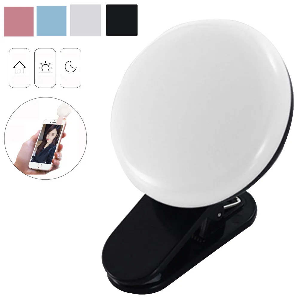 Leuke Mini Draagbare Luxe Selfie LED Camera Ring Flash Vullamp voor iPhone Mobiele Telefoon Daling. 2.25