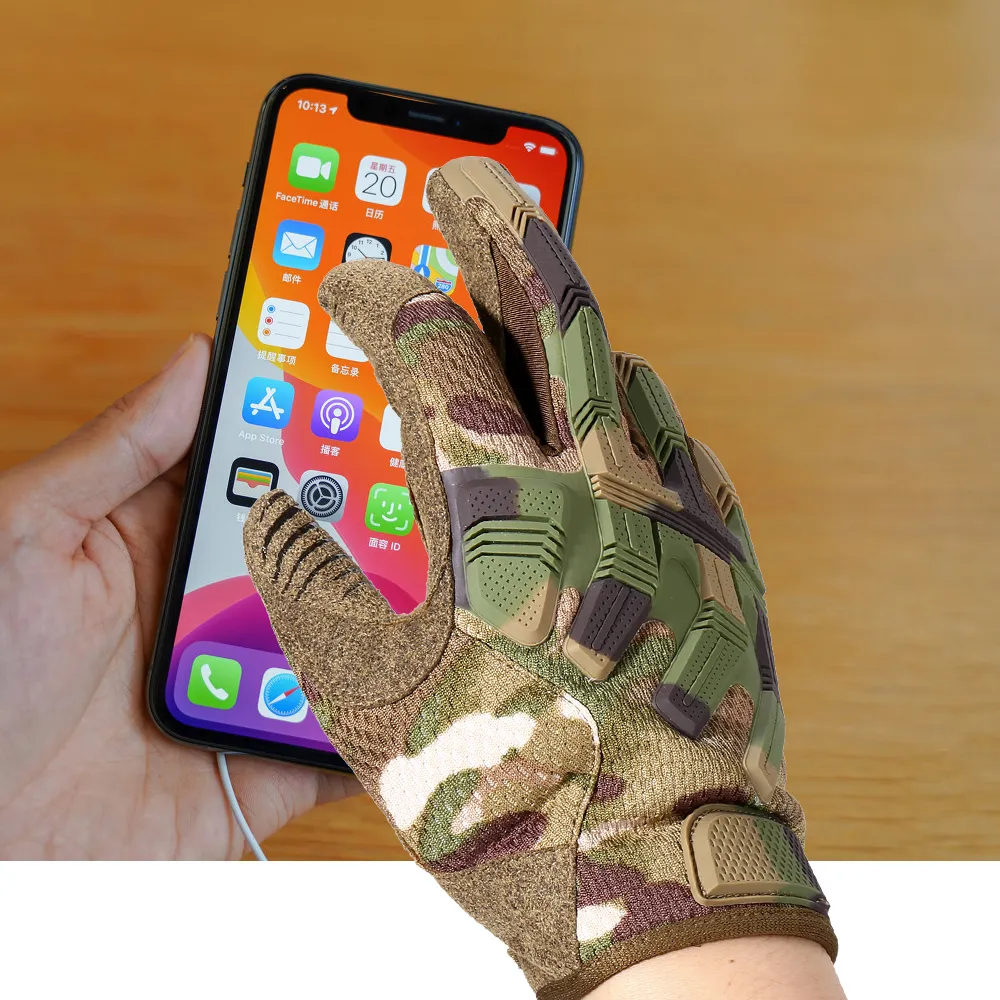 Tactical Army Full Finger Gloves Pekskärm Militär paintball Airsoft Combat Rubber Protective Glove Anti-Scid Men Women New 20224x
