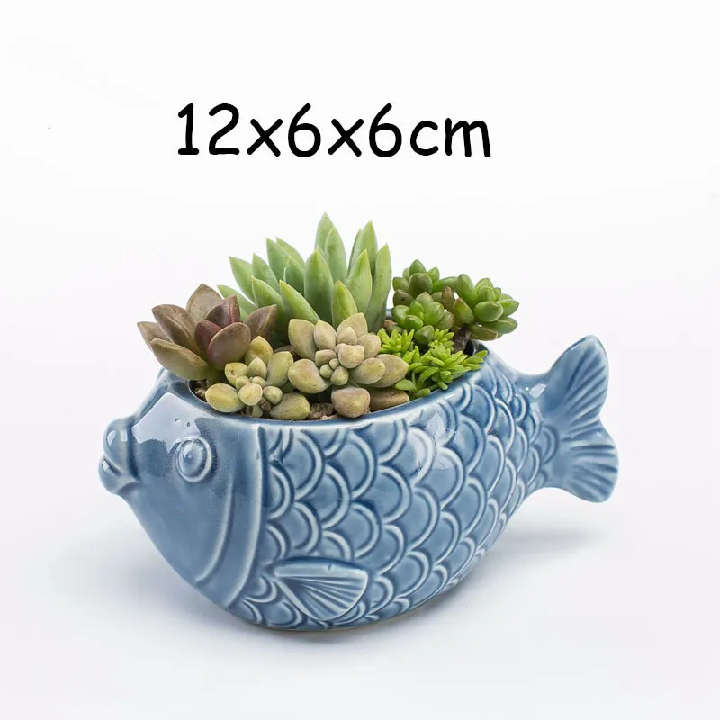 Blue Ocean Series vlezige bloempot vaas Europese stijl shell vis vorm keramische bonsai plant potten vetplanten planter voor desktop 220211