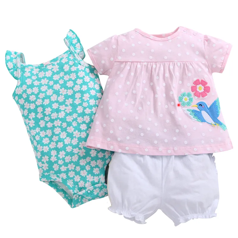 barboteuse + dot T-shirt + short 3 pièces costume pour nouveau-né bébé fille vêtements 2020 été ensemble tenue nouveau-né costume vêtements coton LJ201223