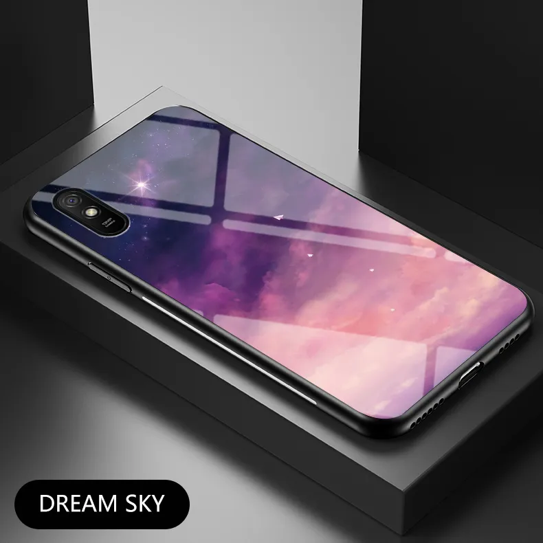 Xiomi Redmi 9 9A étuis de luxe série ciel étoilé couverture en verre trempé pour Xiaomi Redmi 9 A 9A étuis de téléphone arrière rigide avec bord souple