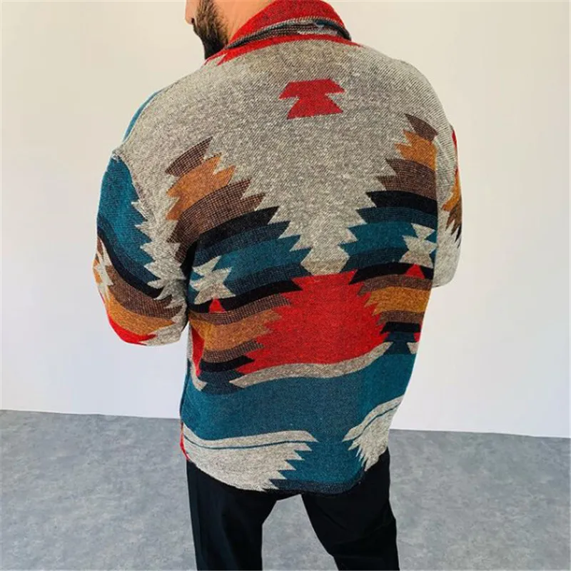 Harajuku Wzór Płaszcze drukowane Zima Mężczyzna Moda Turn-Down Collar Kurtki do Mężczyzn Dorywczo Jesień Długi Rękaw Outerwear 220301