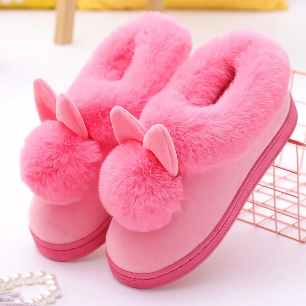 Women slippers Winter Home Furry Rabbit Ears Indoor Slippers Soft Comfort Footwear Shoe zapatos de mujer #A20 X1020