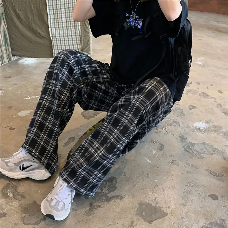 Zoki Autumn Women PlaidPantsカジュアルサイズゆるいゆっくりゆるいレッグレトロレトロレトロな10代のHarajukuプラスサイズのヒップホップオールマッチストリートウェア220211