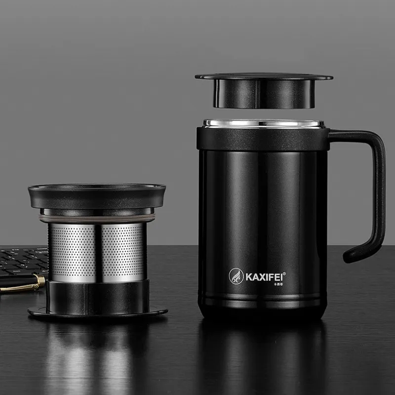 500 ml bureau d'affaires tasse thermos avec poignée filtre hommes en acier inoxydable fiole à vide isolation tasse cadeau personnalisé bouteille d'eau LJ201218