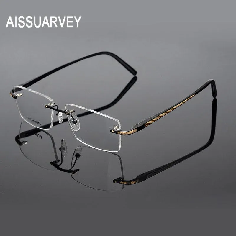 Mode Sonnenbrillen Rahmen Männer Gläser Titan Randlose Marke Designer Brillen Rezept Top Qualität Brillen Golden Business 226p