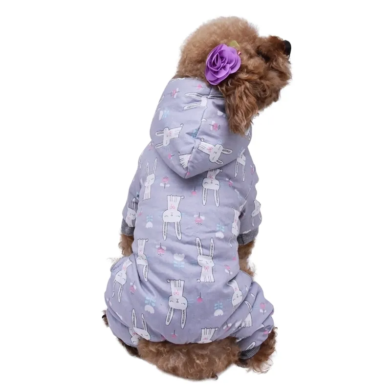 Vêtements pour animaux de compagnie imprimés mignons Petit chien Combinaison Chihuahua Pyjamas Manteau à capuche pour chats Super Doux Costume de chiot chaud Y200917