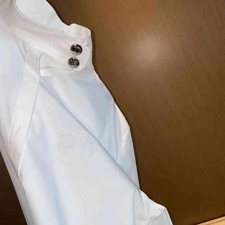 Magazynowa odzież jesień klatka piersiowa haft podwójna litera Mały wysoki kołnierz koszula damska moda z długim rękawem shirt sprzedaż online_9ocx