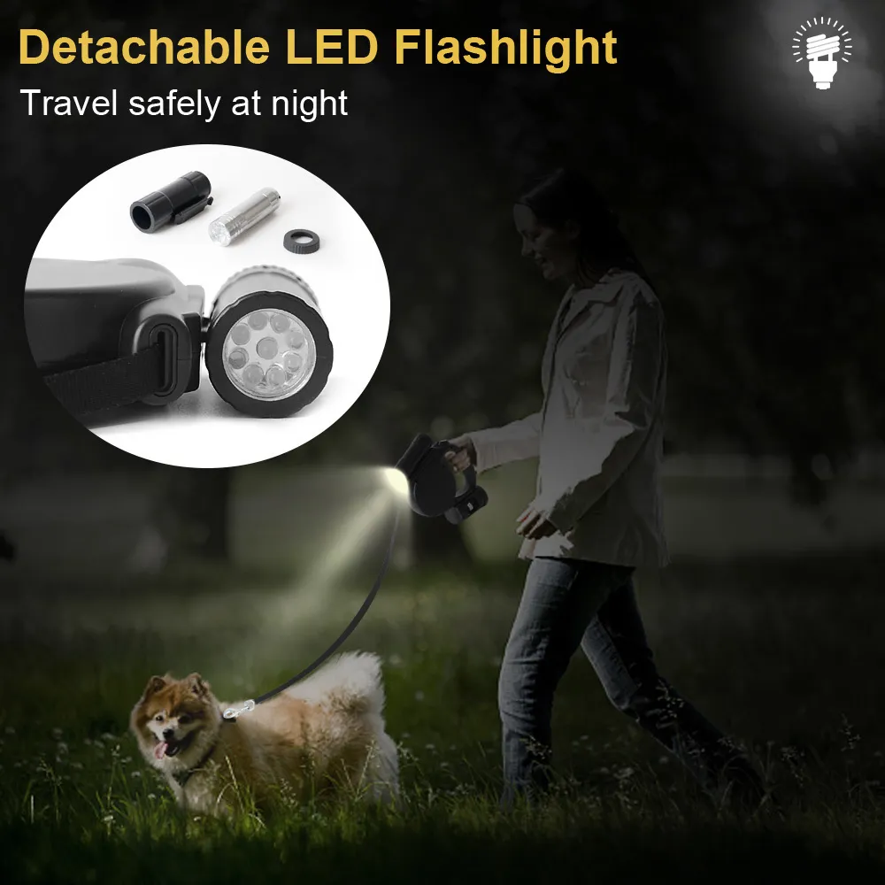 Chowany smycz psa 4. z latarką LED i torba na śmieci Trwała nylonowe smycze dla psów dla małych średnich psów LJ201112