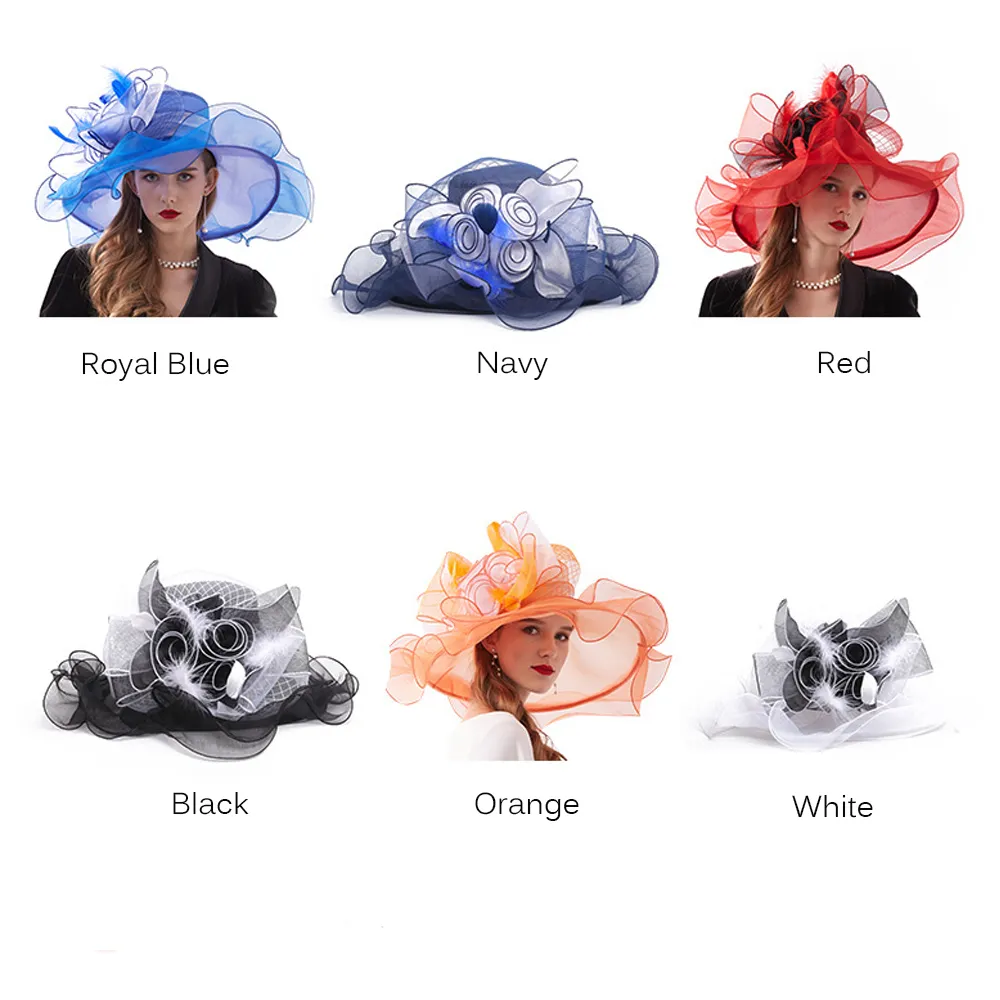 FS Mode Kentucky Derby Hoeden Bruiloft Theekransen Fascinators Voor Vrouwen Organza Grote Brede Rand Dames Zomer Strand Zonnehoed Y200602249n