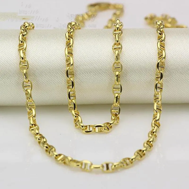 lujo- Fino Au750 Real 18K Cadena de oro amarillo Mujeres Hombres Stud Link Collar 24inch212r