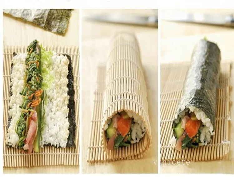 Herramientas de sushi para sushi, juego de cortinas de cuero blanco, esteras enrollables de bambú para sushi, rollo antiadherente por mar T2I53338