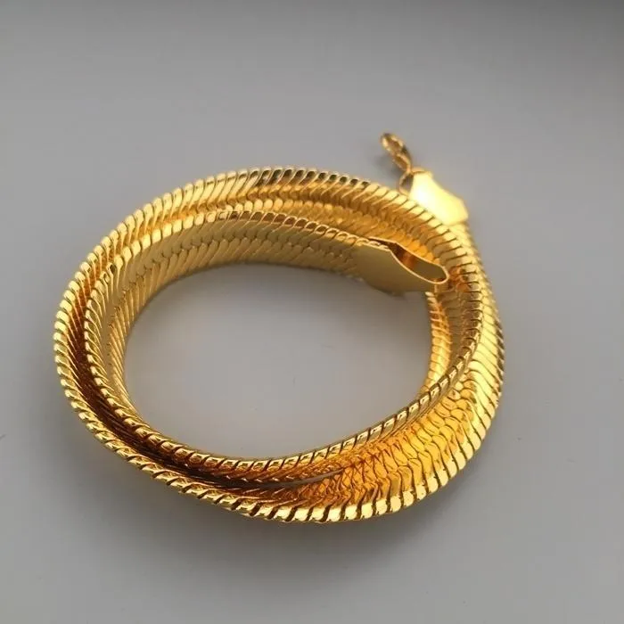 Мужское массивное ожерелье из змеиной кости шириной 10 мм с наполнителем из желтого золота и узором «елочка» 76 см30 244C