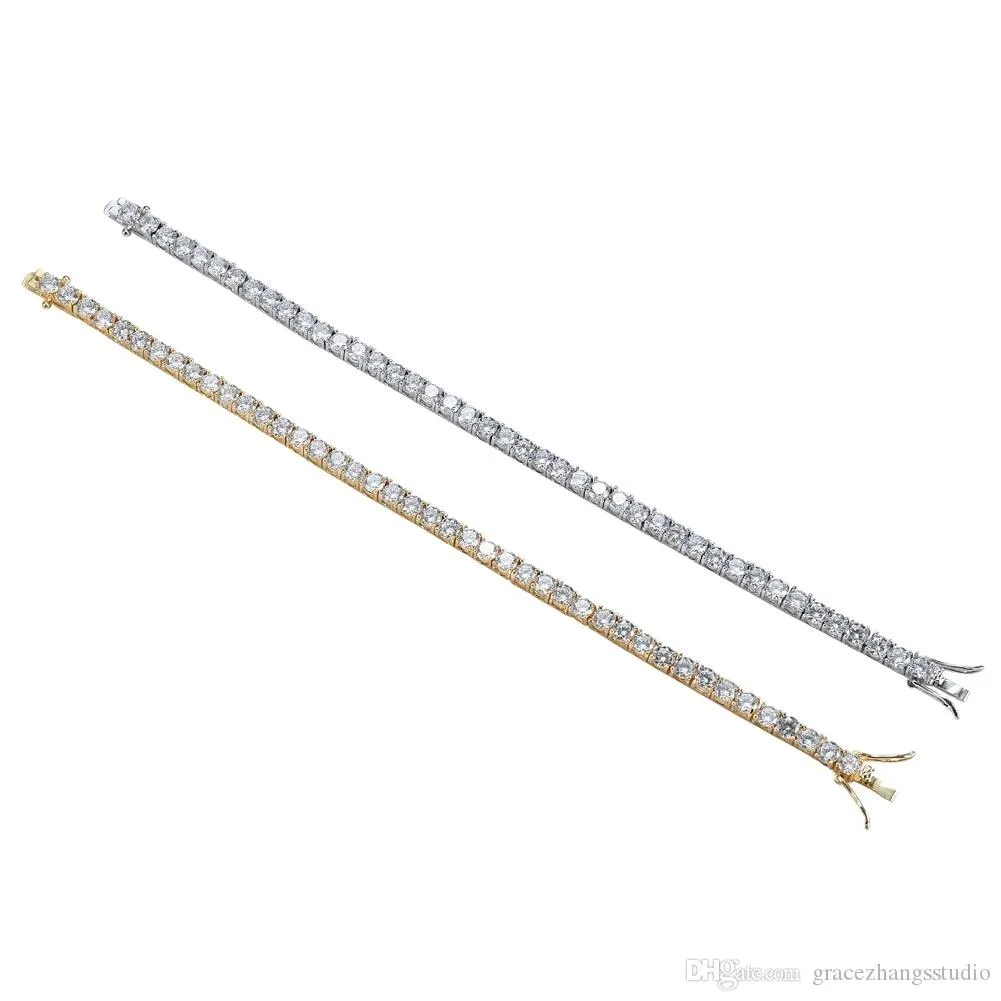 Hip Hop Tennis Diamonds Bracelets dla mężczyzn mody miedziane cyrkony 7 8 cali złota srebrna biżuteria 265n