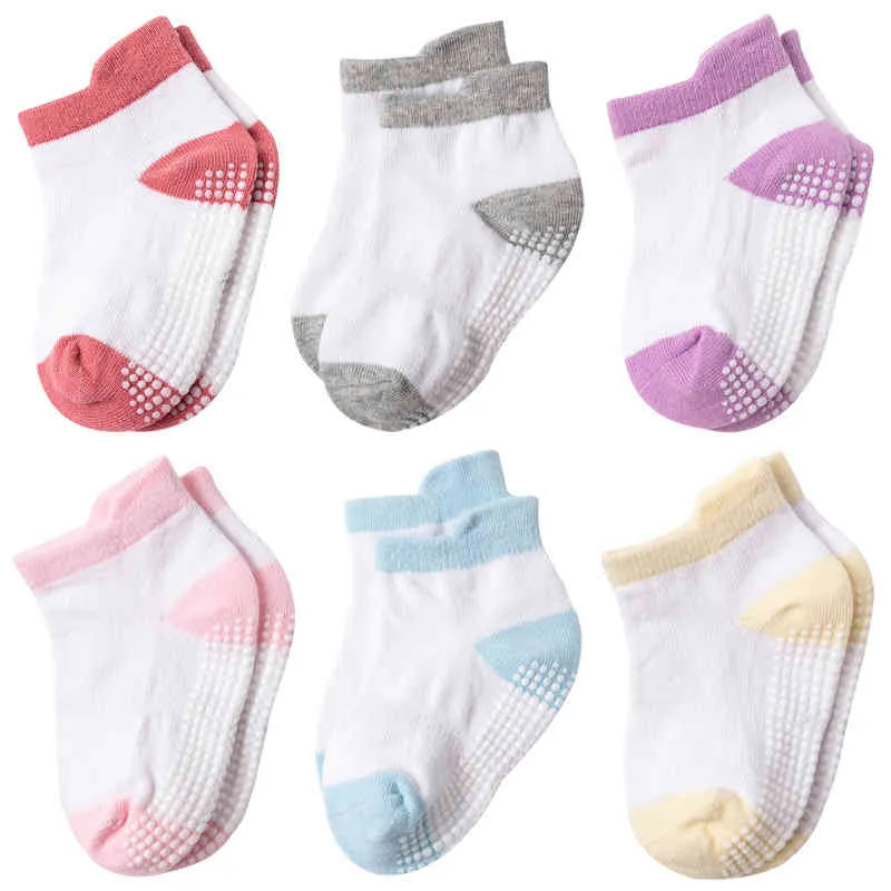 6 paar / partij 0 tot 5 jaar antislip antislip enkel met grepen voor baby peuter kinderen jongens meisjes Alle seizoenen katoenen sokken