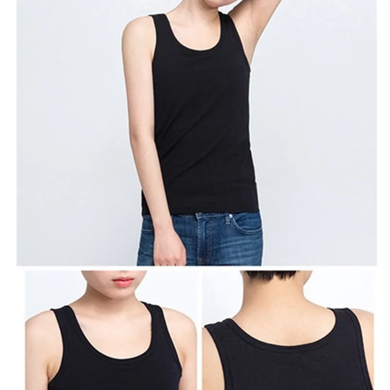 Carpeta de pecho Chaleco de algodón Camiseta sin mangas para Tomboy Lesbian Se puede usar solo Mujeres Les Lesbian Slim Fit Chaleco corto Carpeta de pecho Tops 2244P