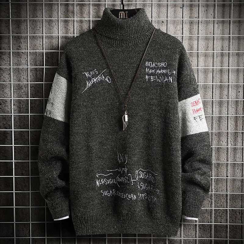 SingleRoad Mens Dolcevita Maglione Uomo Inverno Patchwor Harajuku Stile Coreano Collo Alto Oversize Grigio Dolcevita Gli Uomini 201221