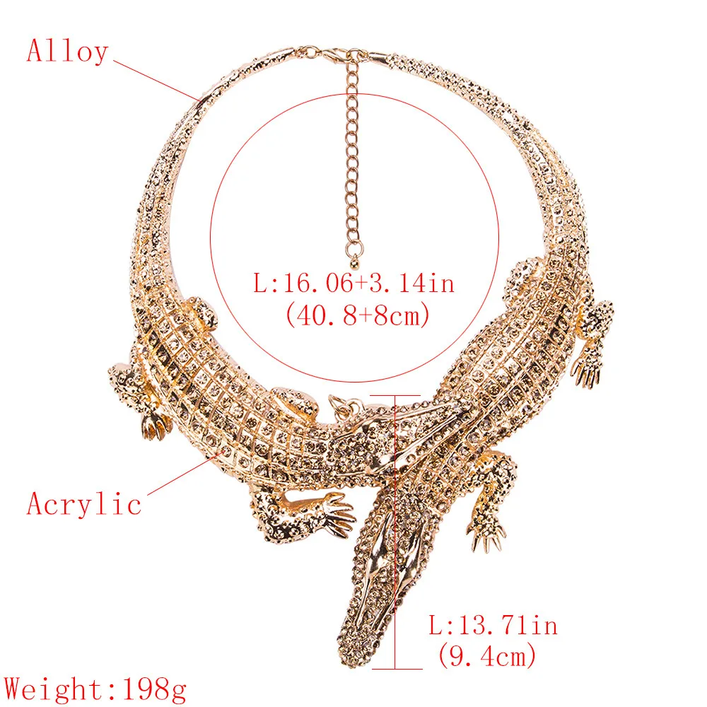 Ziccowong esagerata Halloween Necklace Rhinestone NOBLE CROBLE CROBODILE DEGLI GIOKER GIETYRI ANIMALE DI BEGLIE Y2009185167428