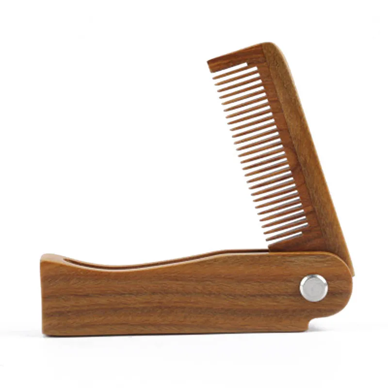 Natural Green Sandal wood Fold Comb Hair Comb For Men Beard Care Antistatic Wooden Comb Hair Care Tools Hair Brush9307607