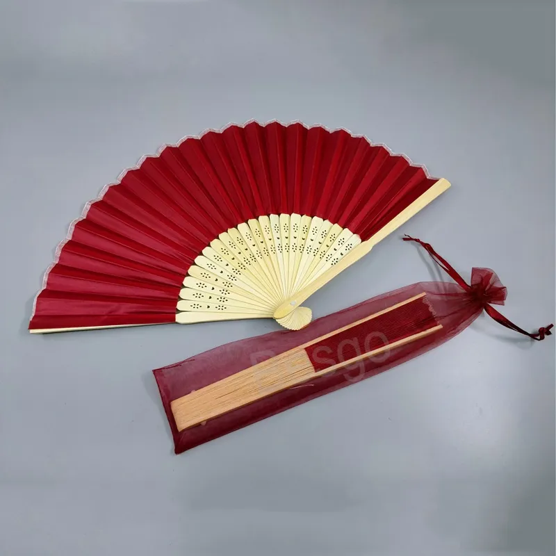 Chinois Fold Fans Couleur Unie Plis Fans Été De Poche Ventilateur En Bois Avec Sac De Fil Cadeau De Fête De Mariage Maison Bureau Décoration BH6213 TYJ