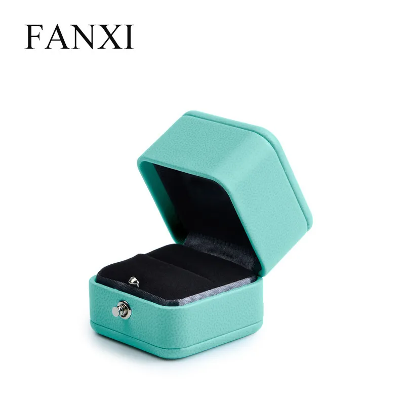 Fanxi Hochzeit Blau PU Leder Halskette Schmuck Geschenkbox Verpackung Ring Organizer T200808273s